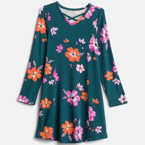 Charming Floral Kids Dress in Teal - Picture 1 of 4